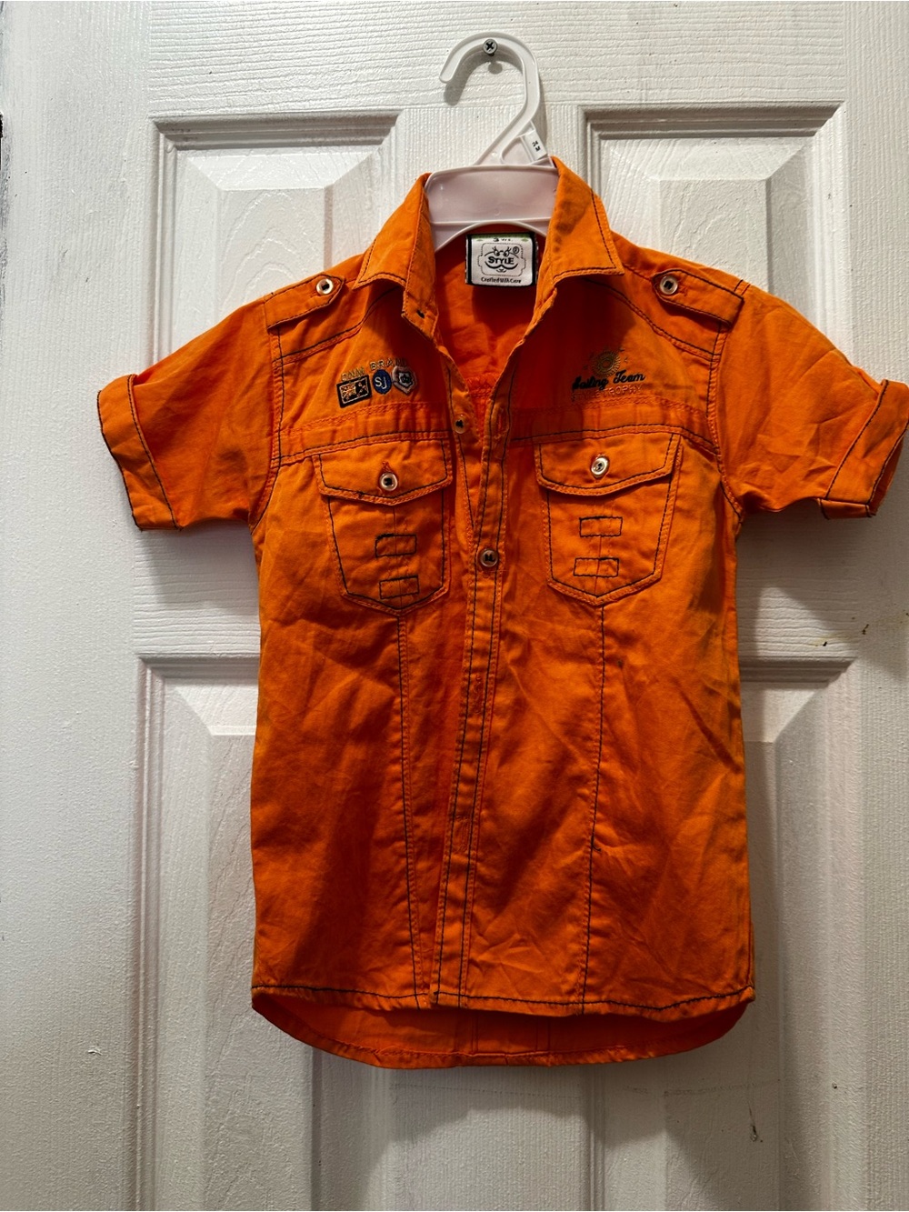 Style Bright Orange Short-Sleeve Button-Down Shirt